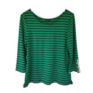 Talbots Striped Blouse Navy Green Womens Size MP Casual Nautical Top